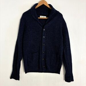Line of Trade 100% Shetland Wool Cardigan Sweater Men's L Knit Shawl Collar READ